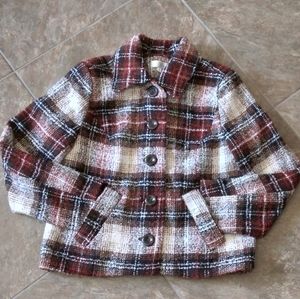 Studio Works Big Button Brown Plaid Tweed Blazer Jacket